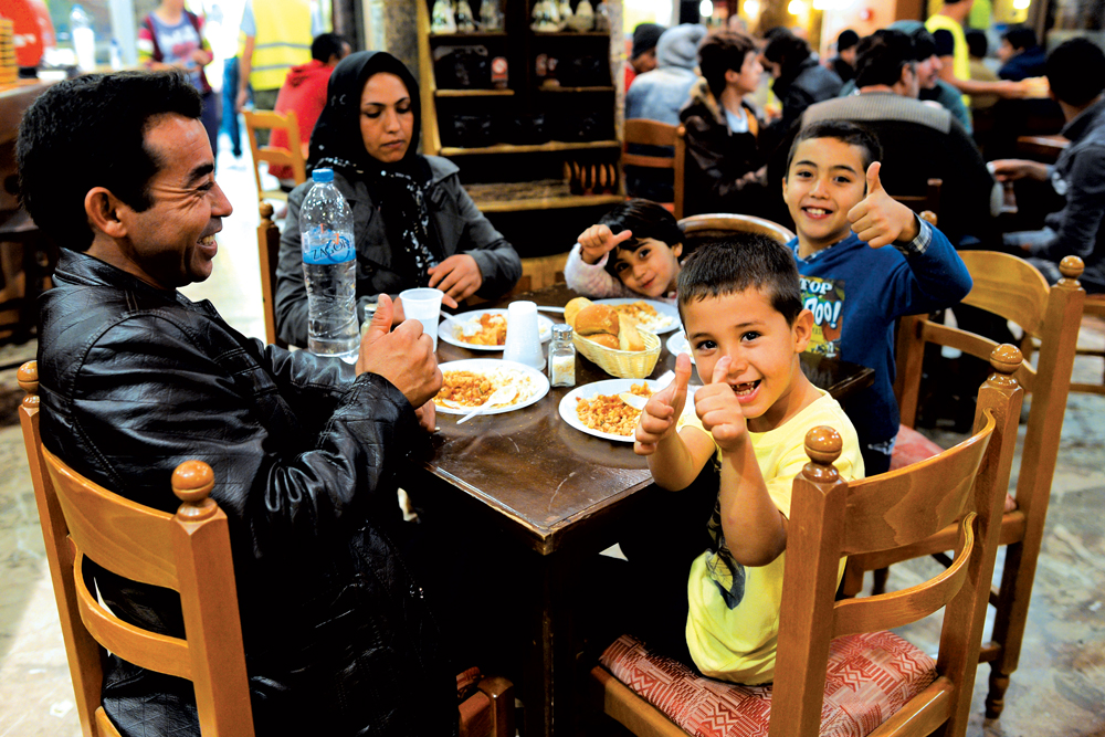 A family enjoys a meal 